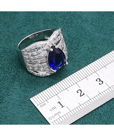 Royal Blue Sapphire 925 Sterling Silver Jewelry set for Women Bracelet Hoop Earrings Necklace pendant Ring (White 4pcs-7) Gre...