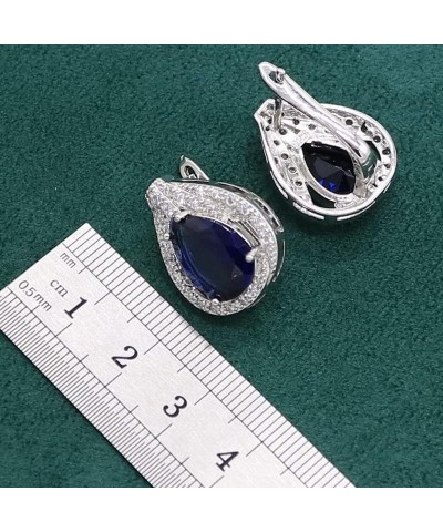 Royal Blue Sapphire 925 Sterling Silver Jewelry set for Women Bracelet Hoop Earrings Necklace pendant Ring (White 4pcs-7) Gre...