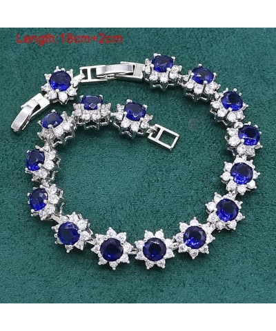 Royal Blue Sapphire 925 Sterling Silver Jewelry set for Women Bracelet Hoop Earrings Necklace pendant Ring (White 4pcs-7) Gre...