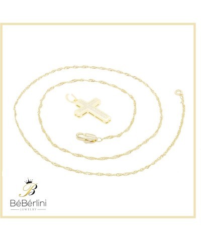 BEBERLINI Cross Charm Pendant 14K Gold Filled Rope Box Curb Chain Necklace Set Lobster Clasp Fashion Cubic Zirconia Jewelry G...