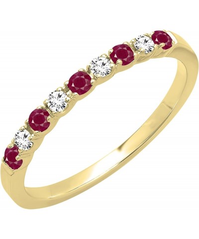 Alternating Round Ruby & White Diamond Stackable Women's Wedding Ring in Gold 4.5 10k - Metal Stamp Yellow Gold $148.93 Brace...