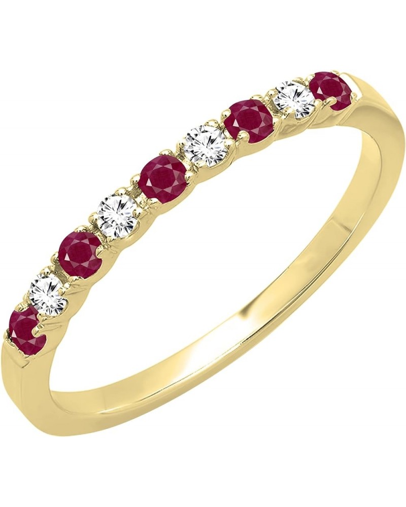 Alternating Round Ruby & White Diamond Stackable Women's Wedding Ring in Gold 4.5 10k - Metal Stamp Yellow Gold $148.93 Brace...