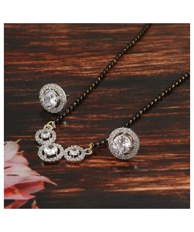 Mangalsutra With Earrings Ad Cz Multi-Stones Silver Gold Plated Black Crystal Beaded Chain Jewelry For Women White $11.74 Jew...