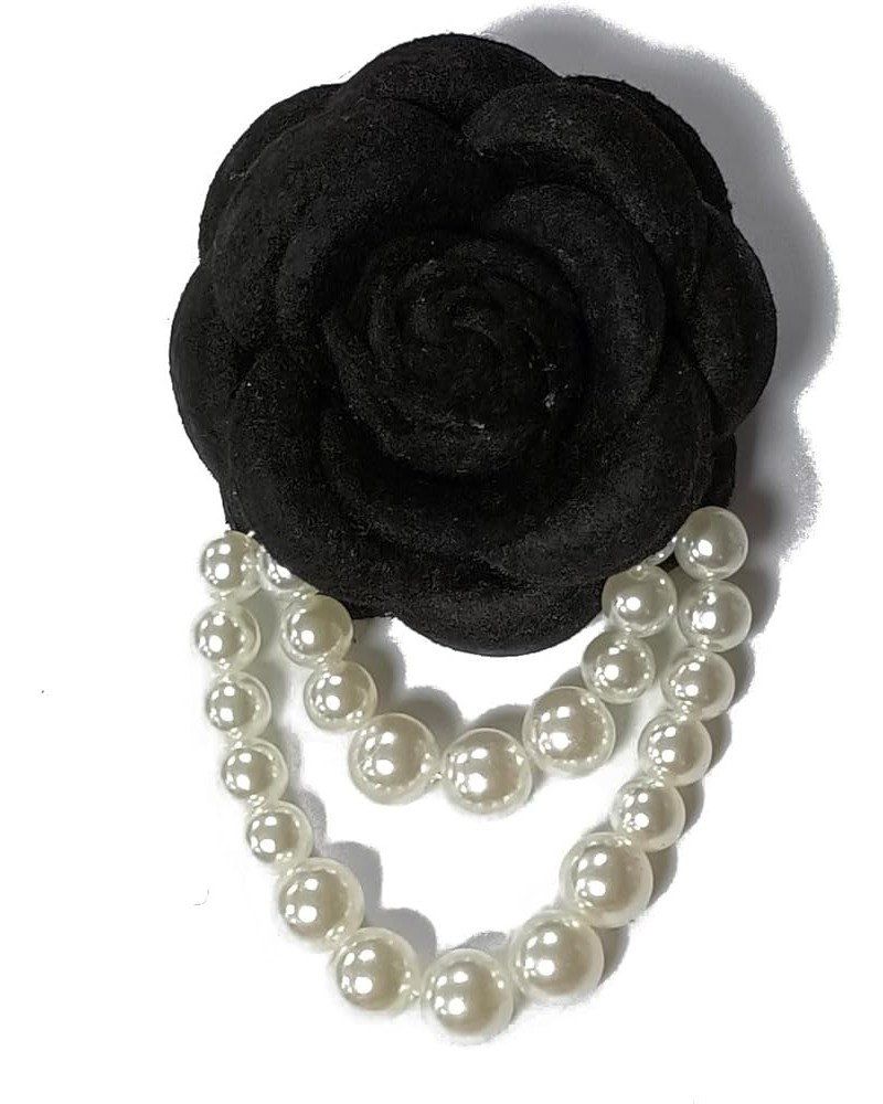 Wool Fabric Camellia Flower Pearl Tassel Brooch Pins Pearl Tassel Corsage Jewelry Brooches for Women Shirt Collar black $6.11...