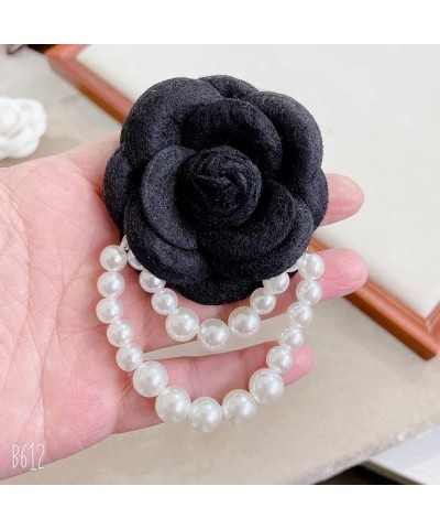 Wool Fabric Camellia Flower Pearl Tassel Brooch Pins Pearl Tassel Corsage Jewelry Brooches for Women Shirt Collar black $6.11...