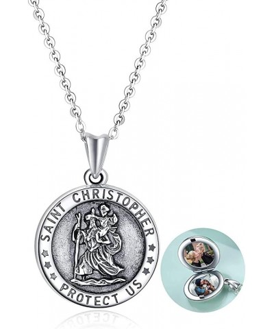 Sterling Silver Saint Christopher Necklace/Locket Necklace that Holds Pictures for Women Mom Daughter Birthday Gifts C-saint ...