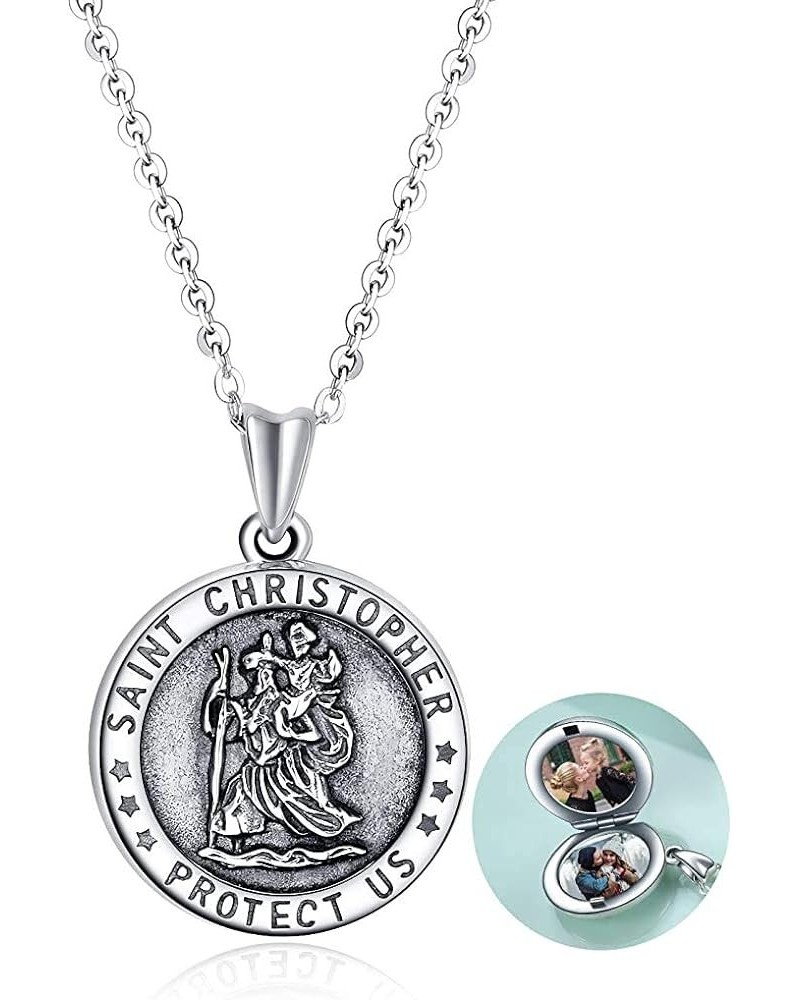 Sterling Silver Saint Christopher Necklace/Locket Necklace that Holds Pictures for Women Mom Daughter Birthday Gifts C-saint ...