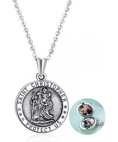 Sterling Silver Saint Christopher Necklace/Locket Necklace that Holds Pictures for Women Mom Daughter Birthday Gifts C-saint ...