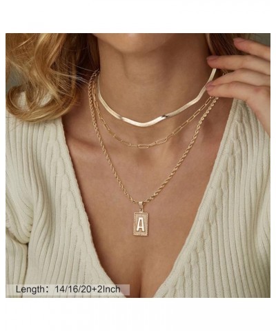 Layered Initial Necklaces for Women, 14K Gold Plated Layering Paperclip Chain Snake Choker Necklace Dainty Rope Chain Square ...