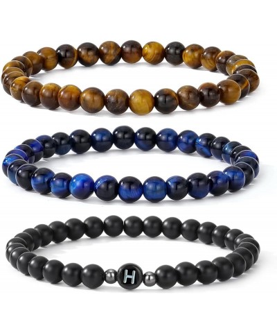 Letter Beads Bracelets for Women Men Friendship Initial Bracelet Sets Gifts for Him Her Tiger Eye Blue&Brown&Letter H $8.54 B...