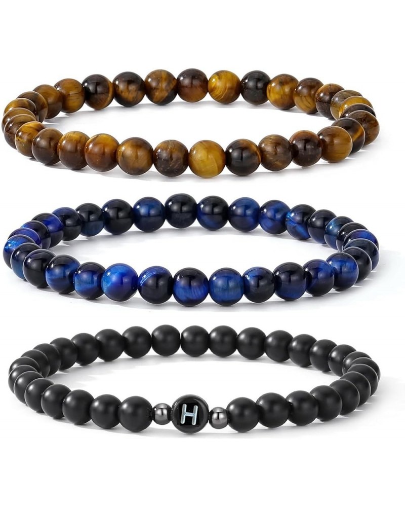 Letter Beads Bracelets for Women Men Friendship Initial Bracelet Sets Gifts for Him Her Tiger Eye Blue&Brown&Letter H $8.54 B...