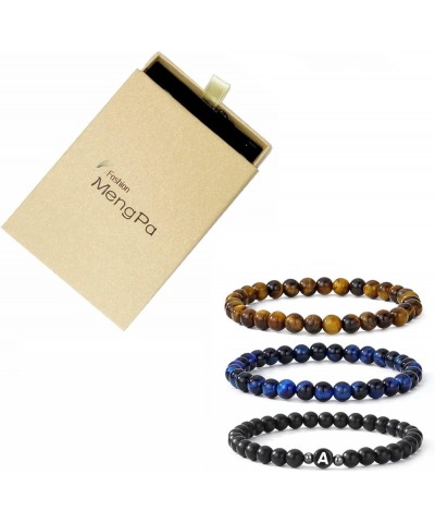 Letter Beads Bracelets for Women Men Friendship Initial Bracelet Sets Gifts for Him Her Tiger Eye Blue&Brown&Letter H $8.54 B...