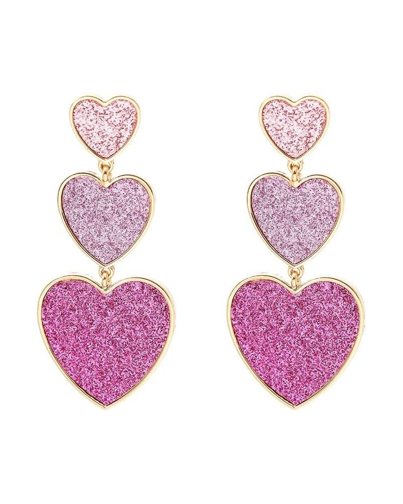 Triple Heart Valentine's Day Love Earrings Dangle Pink Earrings Lightweight Acrylic Love Heart Statement Geometric Shape Red ...