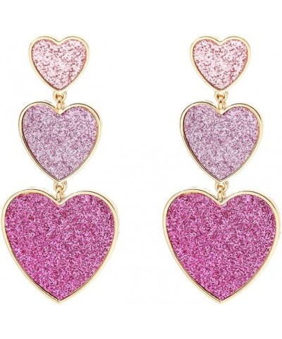 Triple Heart Valentine's Day Love Earrings Dangle Pink Earrings Lightweight Acrylic Love Heart Statement Geometric Shape Red ...