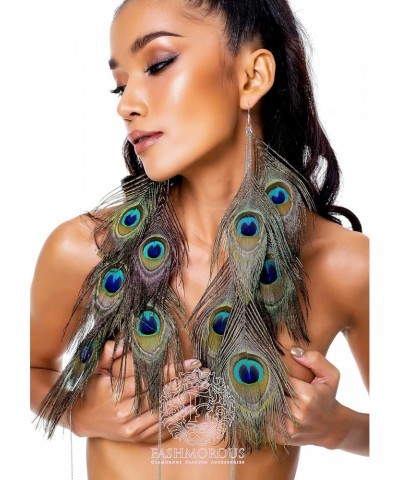 Fashmorous Peacock Earrings for Women Stunning Peacock Feather Earrings for Women Handmade Earrings for Women Dangling $25.23...