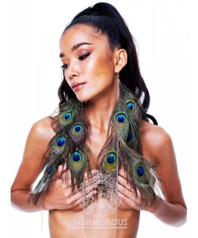 Fashmorous Peacock Earrings for Women Stunning Peacock Feather Earrings for Women Handmade Earrings for Women Dangling $25.23...