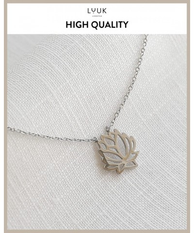 Stainless steel necklace with Lotus flower pendant and HAPPINESS gift card, Asian Zen floral design, chic and elegant jewelle...