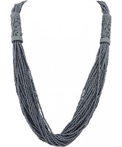 Multi Layer Handmade Beaded Long Statement Women Necklace (NK-10609) grey $10.50 Necklaces