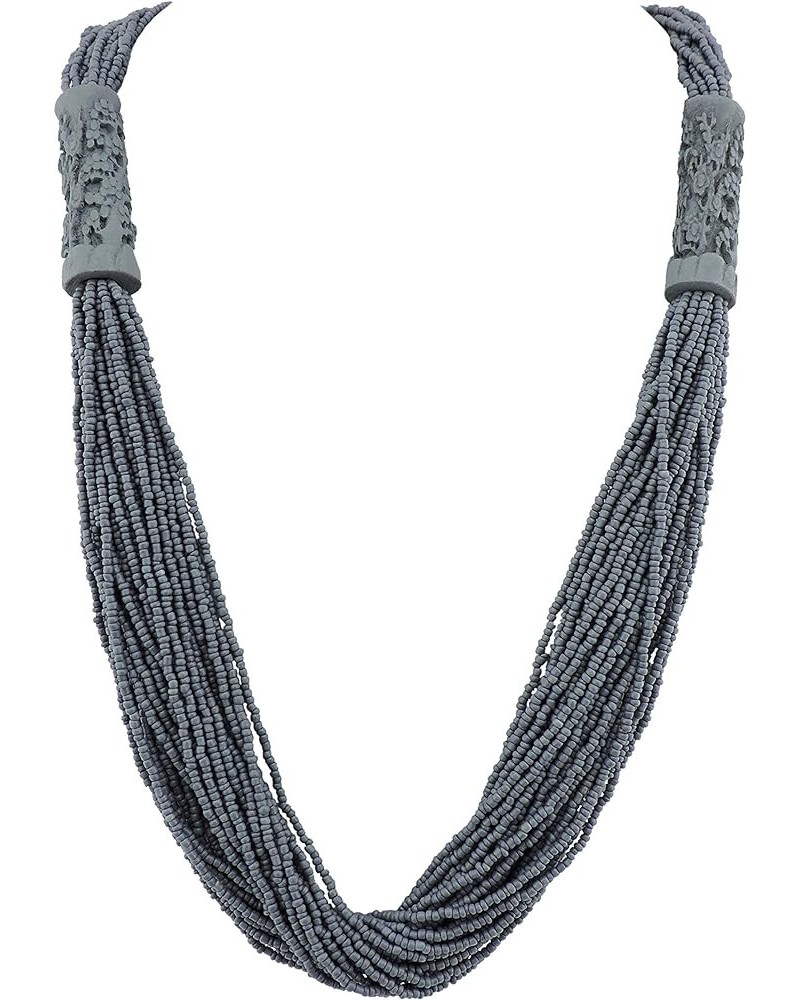 Multi Layer Handmade Beaded Long Statement Women Necklace (NK-10609) grey $10.50 Necklaces