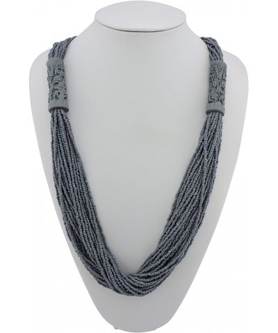 Multi Layer Handmade Beaded Long Statement Women Necklace (NK-10609) grey $10.50 Necklaces