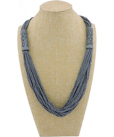 Multi Layer Handmade Beaded Long Statement Women Necklace (NK-10609) grey $10.50 Necklaces