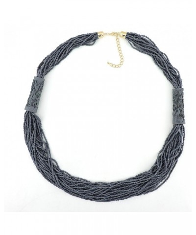 Multi Layer Handmade Beaded Long Statement Women Necklace (NK-10609) grey $10.50 Necklaces