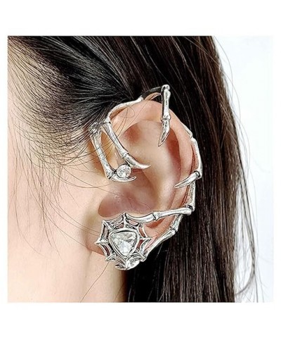 Gothic Spider Web Ear Wrap Earrings Punk Gold Ear Crawler Earrings Ruby Rhinestone Ear Cuff Earrings Skull Hand Ear Climber E...