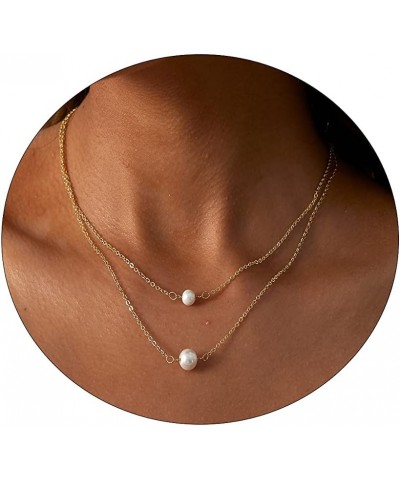 Dainty Pearl Pendant Necklaces for Women 14k Gold Plated Barque Pearl Chain Necklace Delicate Handmade Cultured Pearl Necklac...