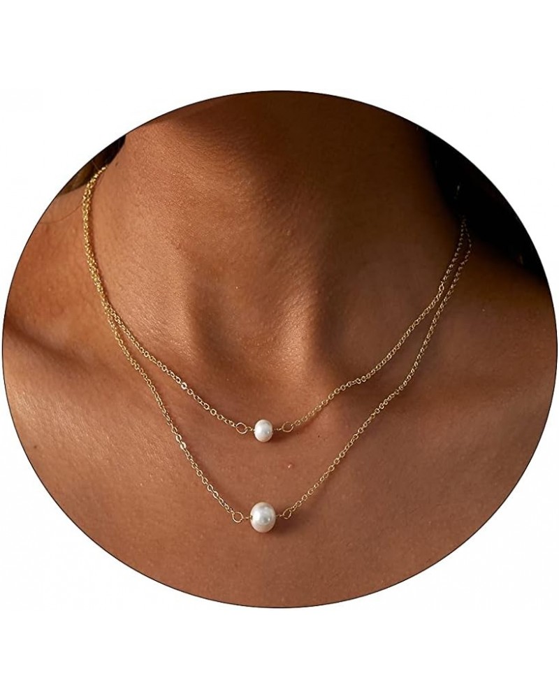 Dainty Pearl Pendant Necklaces for Women 14k Gold Plated Barque Pearl Chain Necklace Delicate Handmade Cultured Pearl Necklac...