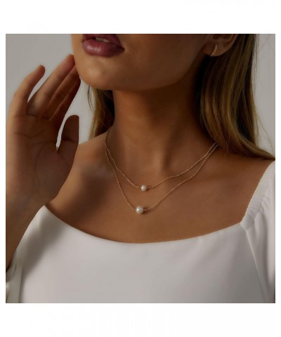 Dainty Pearl Pendant Necklaces for Women 14k Gold Plated Barque Pearl Chain Necklace Delicate Handmade Cultured Pearl Necklac...