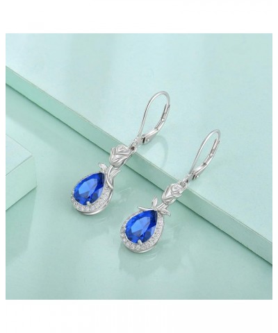 Birthstone Dangle Earrings for Women 925 Sterling Silver Rose Flower Drop Leverback Earrings Jewelry 9-sapphire-Sept $30.00 E...