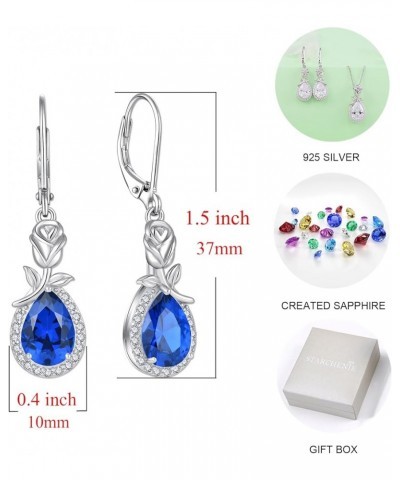 Birthstone Dangle Earrings for Women 925 Sterling Silver Rose Flower Drop Leverback Earrings Jewelry 9-sapphire-Sept $30.00 E...