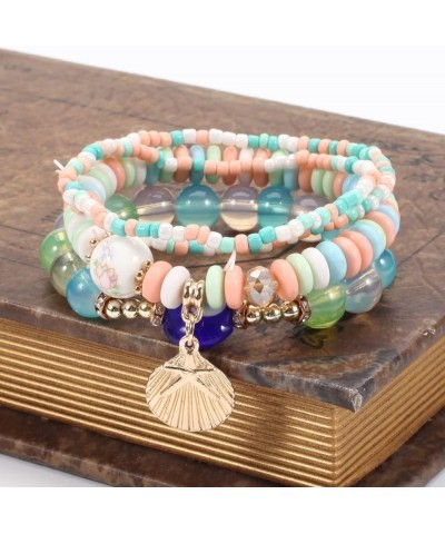 Bohemian Women Multilayer Stretch Bead Evil Eye Bracelet Beach Shell Stackable Lucky Protection Bracelet Beaded Strand Bangle...