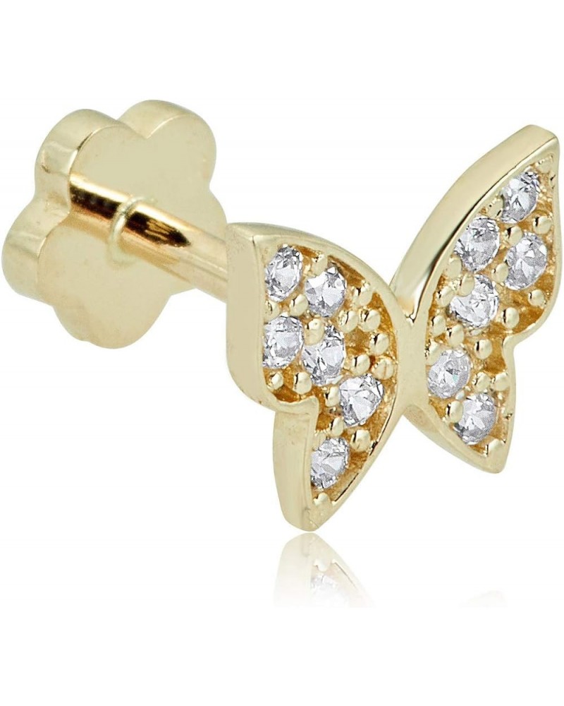 14K Gold Simulated Diamond CZ Butterfly Cartilage Piercing Flat Back Earring Body Jewelry (18 Gauge) Yellow Gold $36.00 Body ...