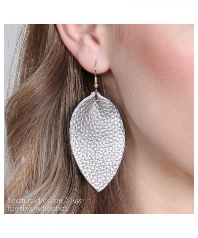 Bohemian Lightweight Genuine Real Leather Geometric Drop Statement Earrings - Petal Leaf Feather, Teardrop Dangles Pointy Lea...