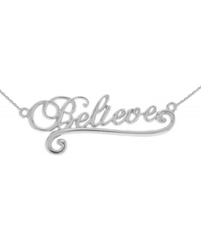 Polished 925 Sterling Silver Believe Script Pendant Necklace 16.0 Inches $16.79 Necklaces