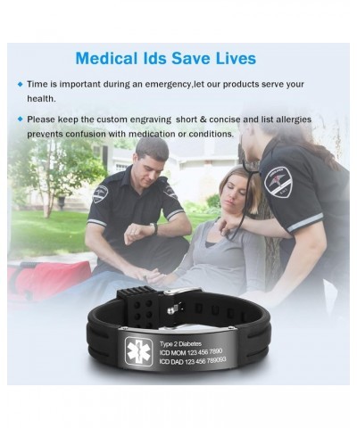 9 Inches Medical Alert Bracelets for Women Men Medical Bracelets Silicone Adjustable Sport Emergency ID Bracelets Free Engrav...