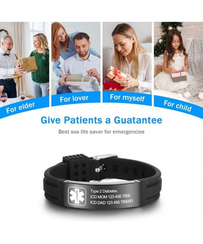 9 Inches Medical Alert Bracelets for Women Men Medical Bracelets Silicone Adjustable Sport Emergency ID Bracelets Free Engrav...