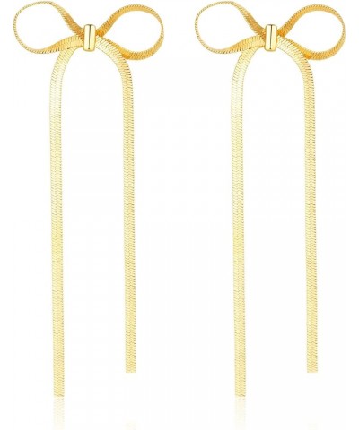 925 Sterling Silver Post Gold Silver Bow Earrings Women Ribbon Stud Earrings Gift Tassel Gold $10.99 Earrings