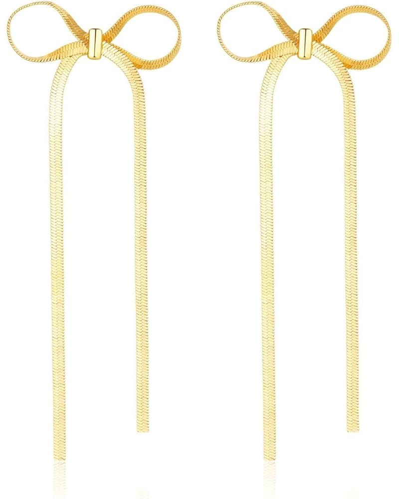 925 Sterling Silver Post Gold Silver Bow Earrings Women Ribbon Stud Earrings Gift Tassel Gold $10.99 Earrings