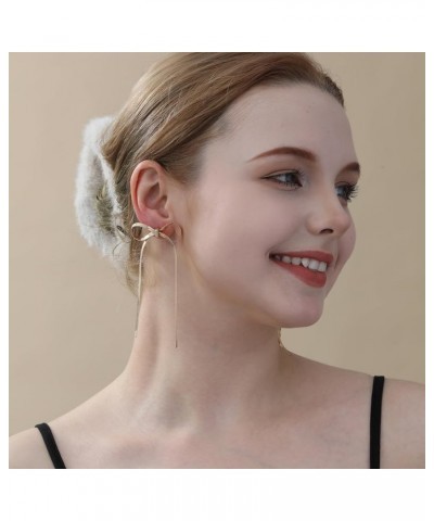 925 Sterling Silver Post Gold Silver Bow Earrings Women Ribbon Stud Earrings Gift Tassel Gold $10.99 Earrings