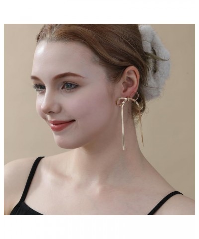 925 Sterling Silver Post Gold Silver Bow Earrings Women Ribbon Stud Earrings Gift Tassel Gold $10.99 Earrings