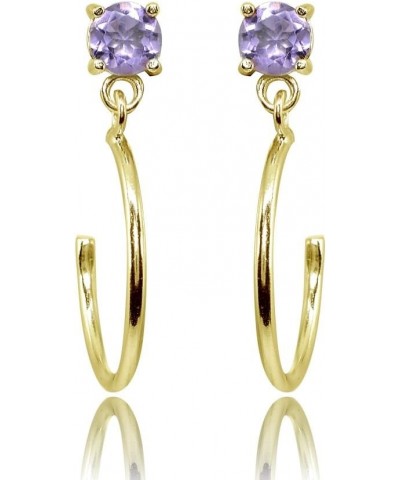 Sterling Silver 4mm Gemstone Dangling Half Hoop Stud Earrings Amethyst - Yellow Gold Flashed $11.59 Earrings