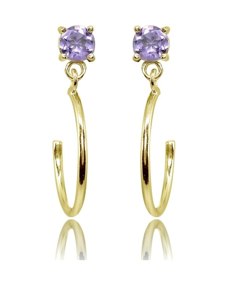 Sterling Silver 4mm Gemstone Dangling Half Hoop Stud Earrings Amethyst - Yellow Gold Flashed $11.59 Earrings