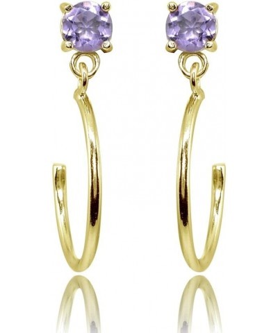 Sterling Silver 4mm Gemstone Dangling Half Hoop Stud Earrings Amethyst - Yellow Gold Flashed $11.59 Earrings