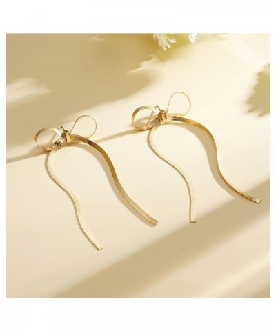 925 Sterling Silver Post Gold Silver Bow Earrings Women Ribbon Stud Earrings Gift Tassel Gold $10.99 Earrings