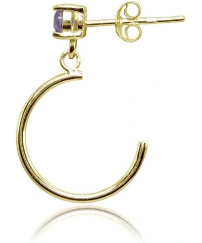 Sterling Silver 4mm Gemstone Dangling Half Hoop Stud Earrings Amethyst - Yellow Gold Flashed $11.59 Earrings