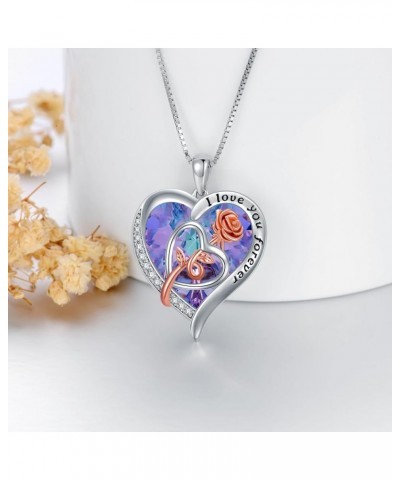 Love Heart Birthstone Necklaces for Women 925 Sterling Silver Infinity Heart Pendant that Say I Love You Always and Forever A...