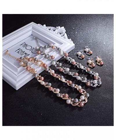 Valentine's Day Present Elegant Women Faux Pearl Rhinestone Necklace Ear Stud Earrings Party Jewelry Set White K White K $6.6...