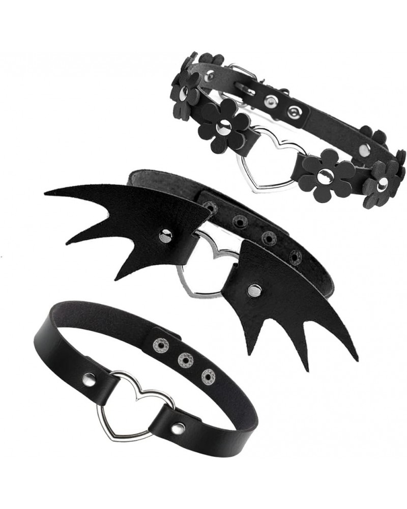 Punk Leather Choker Collar for Women and Men Gothic Rivets Necklaces Adjustable A : 3Pcs - Cute $7.50 Necklaces